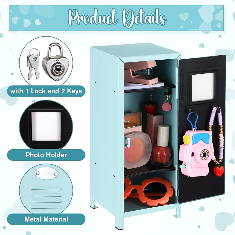 Vercraft 2 Pcs Mini Metal Locker Storage with Lock and 2 Keys 10.8 Inch Small Money Security and Cash Safe Box for Jewelry Back to School Home Office Desktop Container(Pink Teal) - Image 4